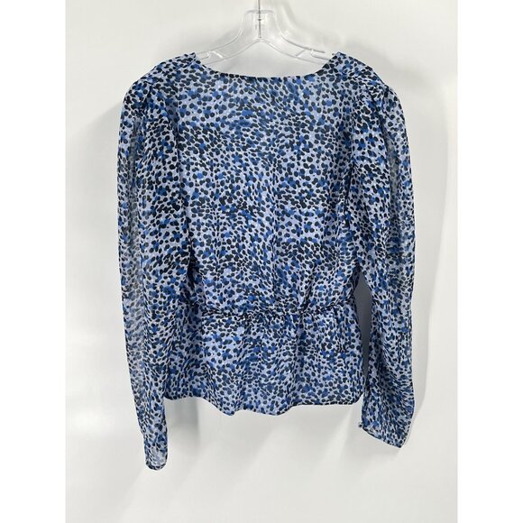 Express Blue Gray Faux Wrap Top Sz Large Animal Print V Neck Long Sleeve - Picture 5 of 5